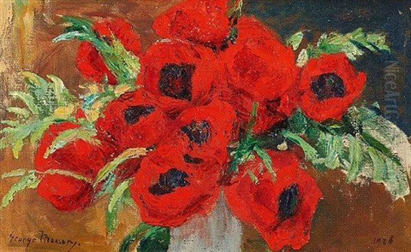 Blumenstrauss Mit Rotem Mohn Oil Painting by George Mosson