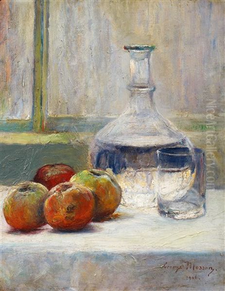 Stillleben Mit Wasserflasche Und Apfeln Oil Painting by George Mosson