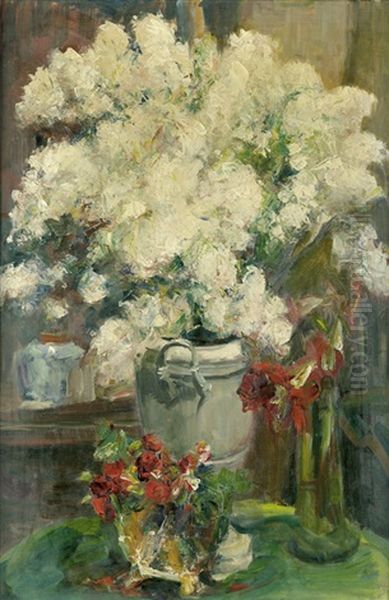 Stilleben Mit Weisem Flieder Und Amaryllis Oil Painting by George Mosson