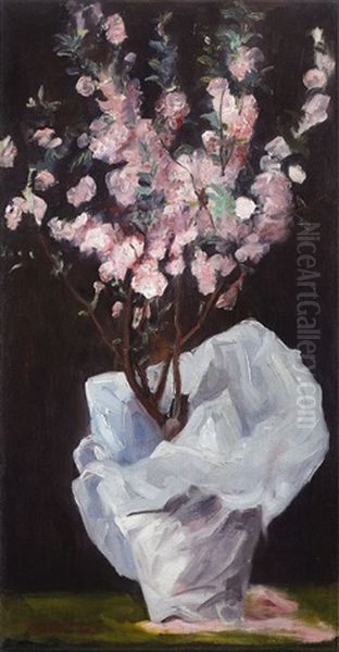 A Pot Of Azaleas In Tissue Paper Oil Painting by George Mosson