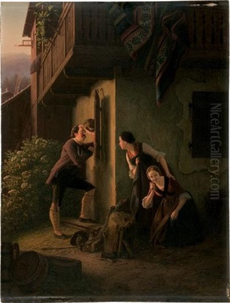 Das Belauschte Rendez-vous Oil Painting by Ludwig August Most