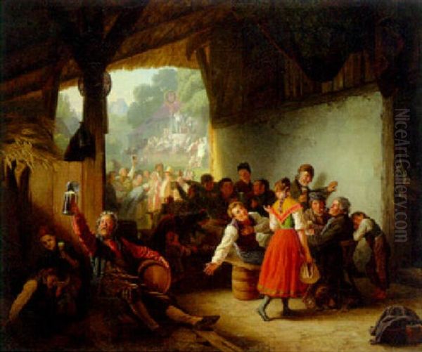 A Village Fiesta Oil Painting by Ludwig August Most