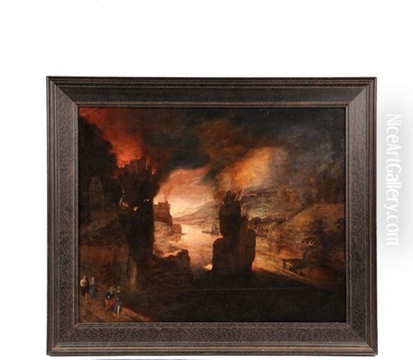 The Destruction Of Sodom And Gomorrah Oil Painting by Gillis Mostaert the Elder