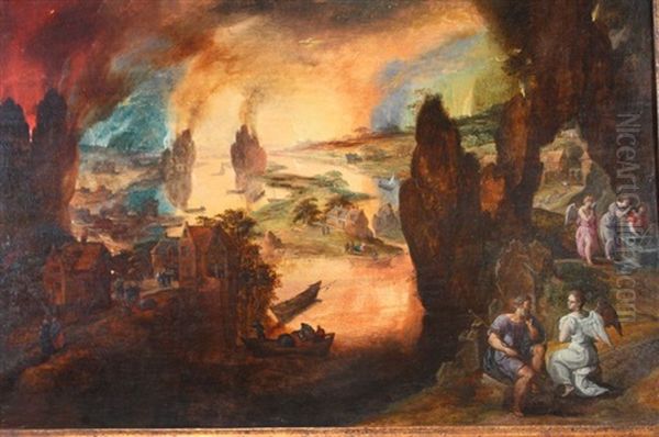 L'incendie De Sodome Oil Painting by Gillis Mostaert the Elder