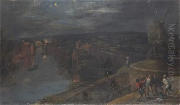 Nattligt Overfall Oil Painting by Gillis Mostaert the Elder