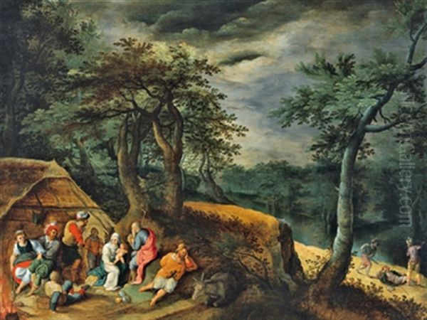 Ruhe Auf Der Flucht Nach Agypten Oil Painting by Gillis Mostaert the Elder