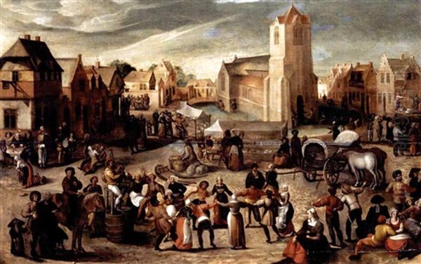 A Village Kermesse Oil Painting by Gillis Mostaert the Elder