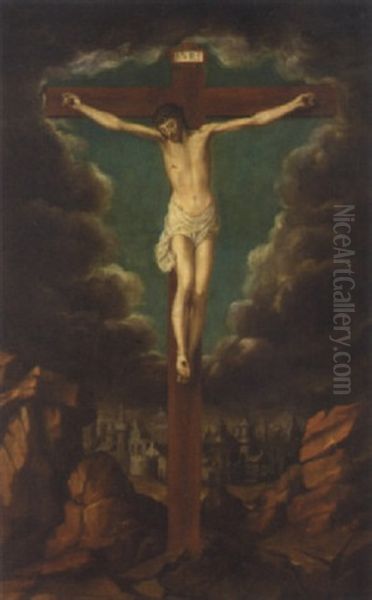 Christ On The Cross Oil Painting by Gillis Mostaert the Elder