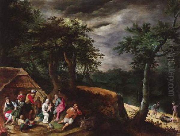 Ruhe Auf Der Flucht Nach Agypten Oil Painting by Gillis Mostaert the Elder