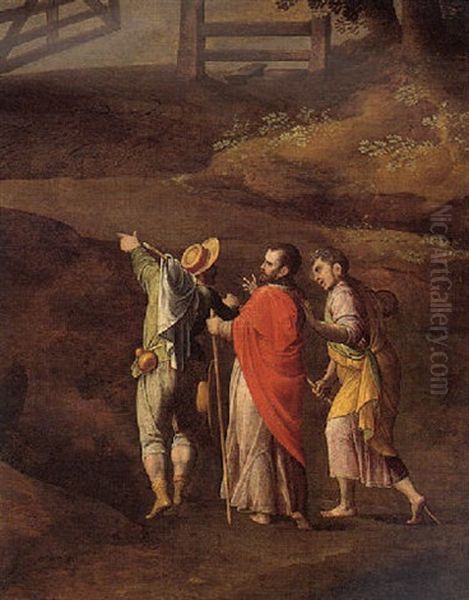 Christ On The Road To Emmaus Oil Painting by Gillis Mostaert the Elder