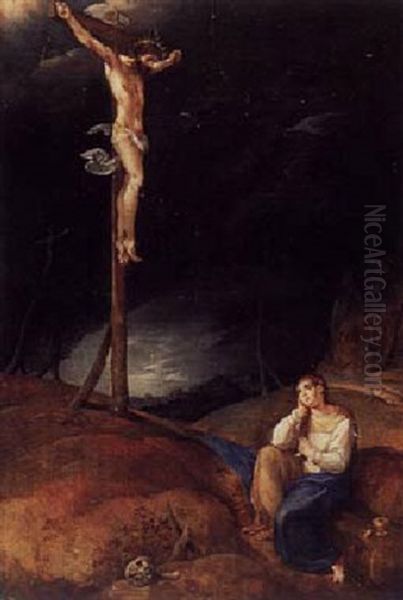 The Crucifixion With Mary Magdalen In Penitence Oil Painting by Gillis Mostaert the Elder