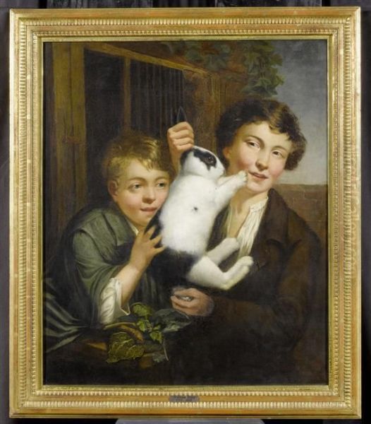 Two Boys Playing With A Rabbit Oil Painting by William Redmore Bigg