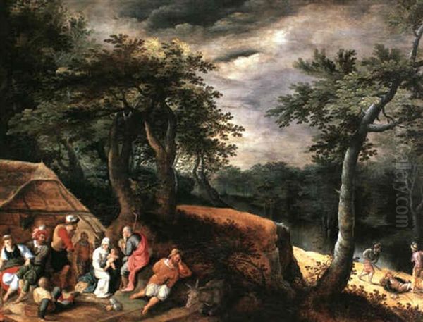 The Rest On The Flight Into Egypt Oil Painting by Gillis Mostaert the Elder