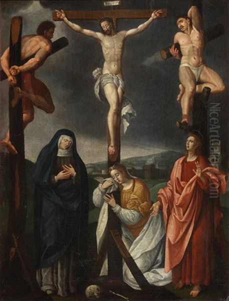 The Crucifixion Oil Painting by Jan (Joannes Sinapius) Mostaert