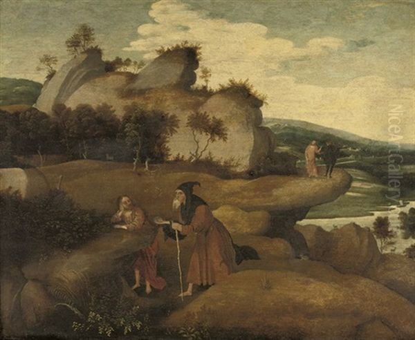 The Temptation In The Wilderness Oil Painting by Jan (Joannes Sinapius) Mostaert