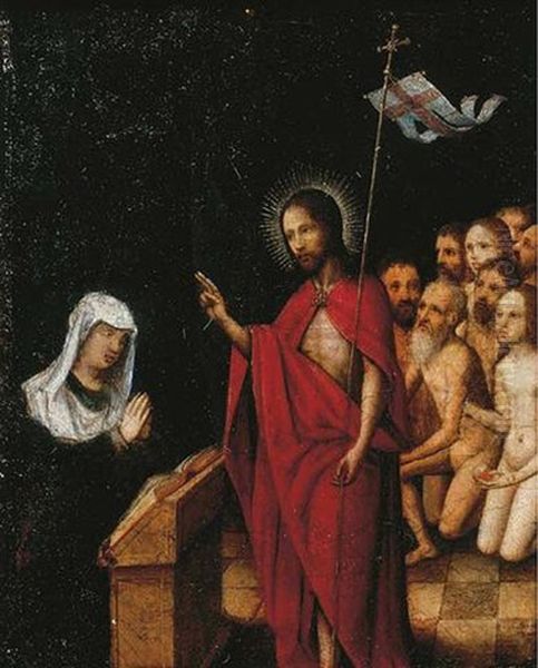 Christ In Limbo Blessing The Virgin Oil Painting by Jan (Joannes Sinapius) Mostaert