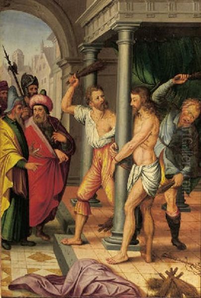 The Flagellation Oil Painting by Jan (Joannes Sinapius) Mostaert