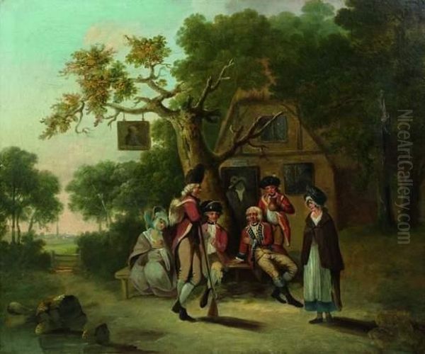 Militaires Et Jeunes Femmes Devant L'auberge Oil Painting by William Redmore Bigg