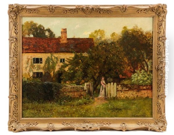 Untitled (behind The Garden Wall) Oil Painting by Thomas Edwin Mostyn