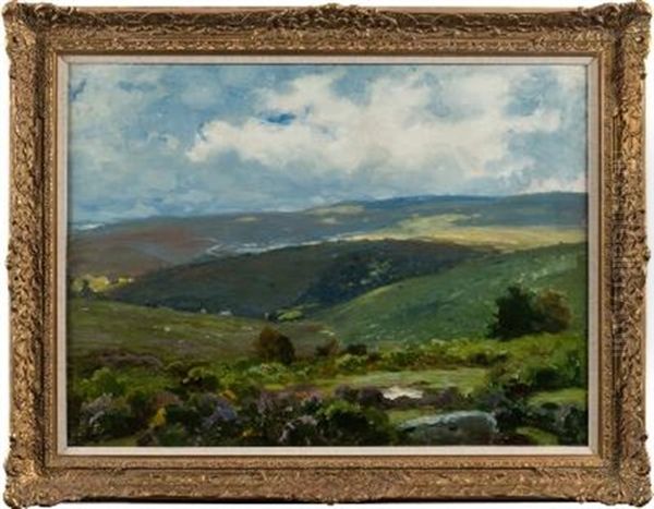 A Dartmoor Valley Oil Painting by Thomas Edwin Mostyn