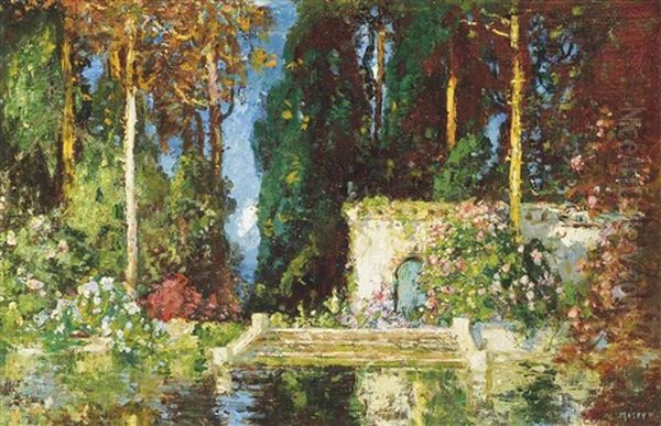 The Garden Pool Oil Painting by Thomas Edwin Mostyn