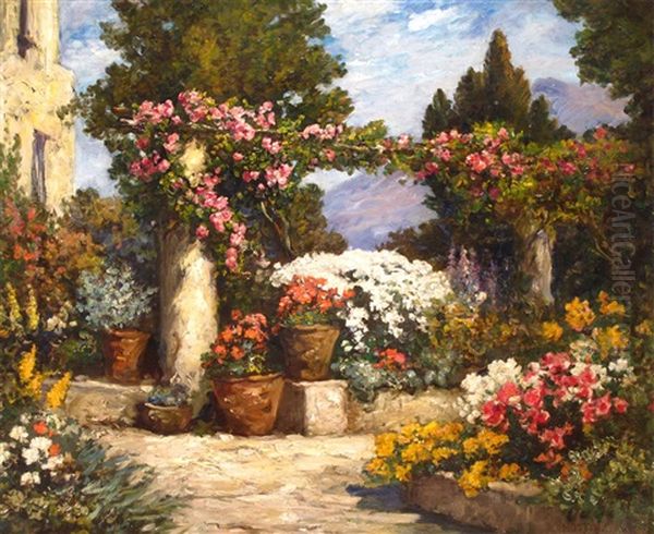 An Italian Hilltop Garden Oil Painting by Thomas Edwin Mostyn