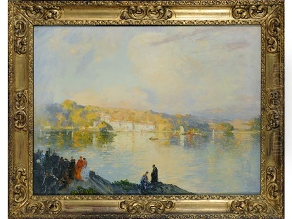 Dittisham From The Ferry Oil Painting by Thomas Edwin Mostyn