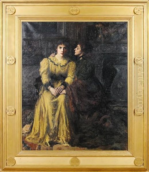 Two Ladies In An Interior Oil Painting by Thomas Edwin Mostyn