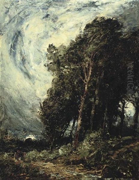 Figures In A Stormy Wooded Landscape by Thomas Edwin Mostyn