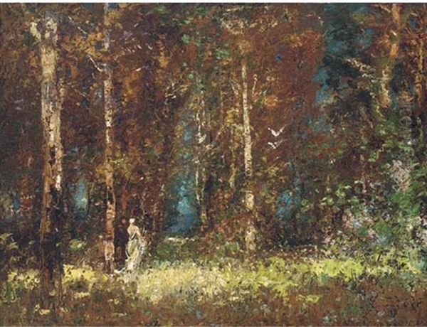 Figures In A Woodland Glade Oil Painting by Thomas Edwin Mostyn