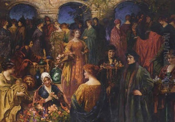 The Flower Market Oil Painting by Thomas Edwin Mostyn