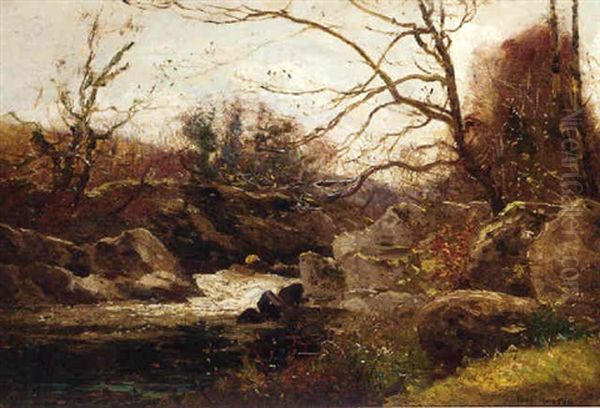 A Woodland Stream Oil Painting by Thomas Edwin Mostyn