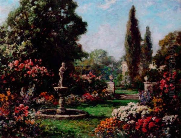 A Parisian Garden Oil Painting by Thomas Edwin Mostyn