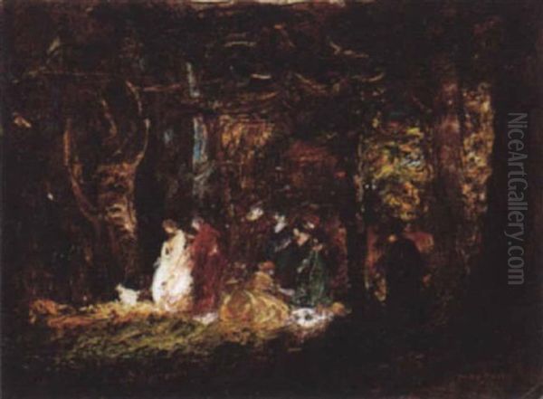 Picnic In The Forest Oil Painting by Thomas Edwin Mostyn