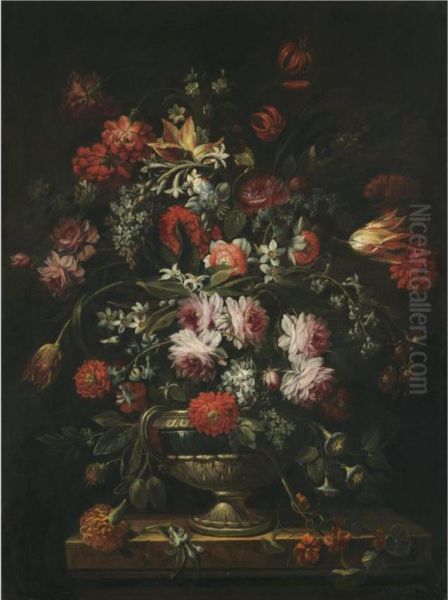 A Still Life Of Roses Oil Painting by Felice Fortunato Biggi Dei Fiori