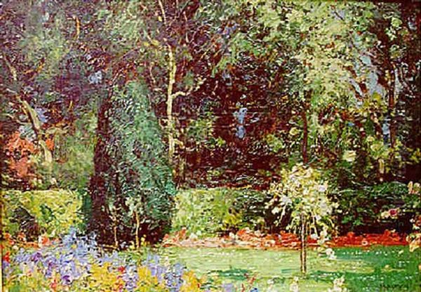 Sunlit Garden Study Oil Painting by Thomas Edwin Mostyn