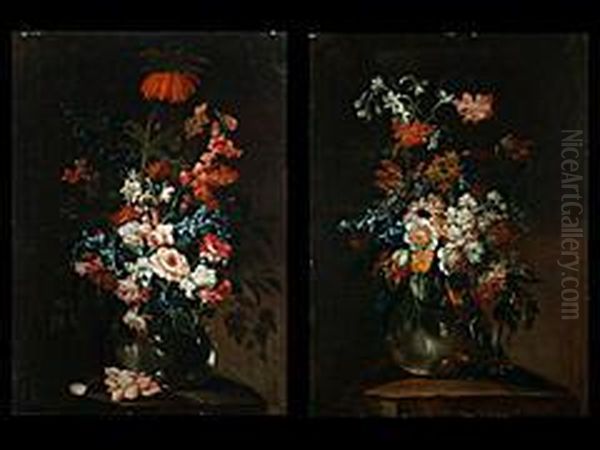 Blumenstilleben In Vasen Oil Painting by Felice Fortunato Biggi Dei Fiori