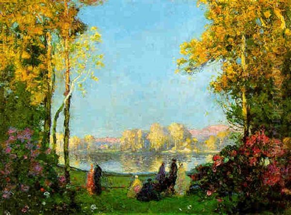 Figures By A Lake Oil Painting by Thomas Edwin Mostyn