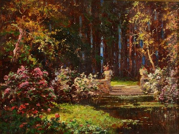 A Woodland Garden Oil Painting by Tom Mostyn