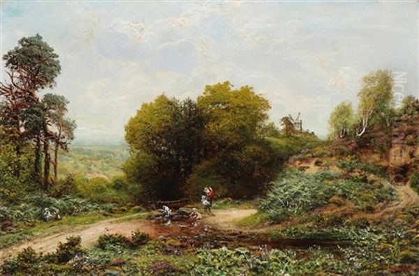 Landscape With Children Playing Near A Brook Oil Painting by George William Mote