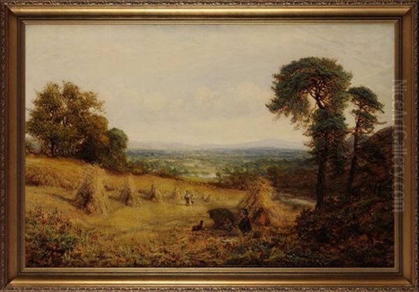 Children Resting In The Shade At The Edge Of A Cornfield Oil Painting by George William Mote