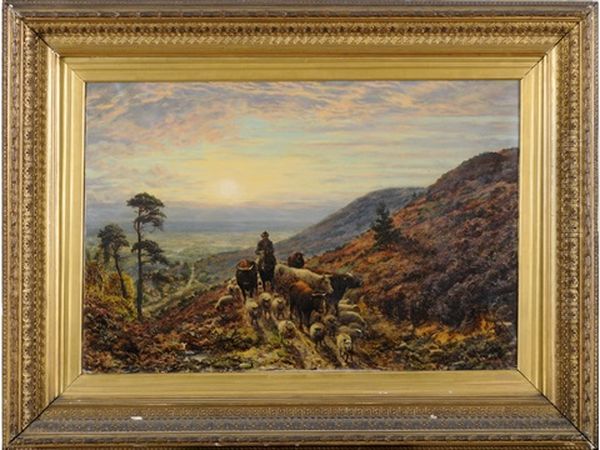 A Herdsman On An Upland Track At Sunset by George William Mote