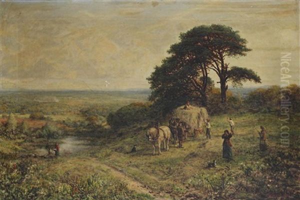 Landscape With Figures Near A Haycart Oil Painting by George William Mote