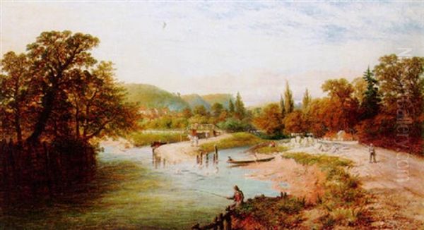 On The River Wey, Guildford Oil Painting by George William Mote