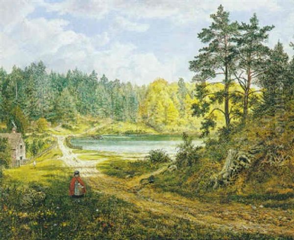 The Path To The Woods (+ Playing At The Roadside; Pair) Oil Painting by George William Mote