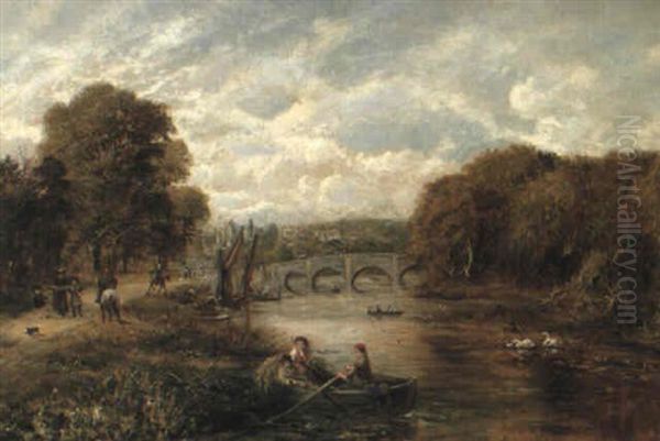 Shepherds Driving Their Flock Oil Painting by George William Mote