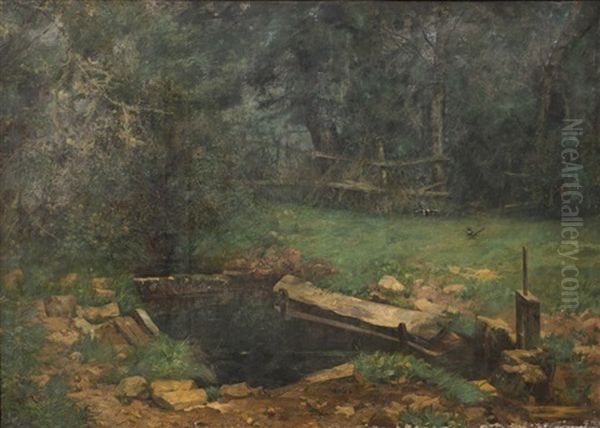 Lavoir Abandonne Dans Les Bois De Clery, Normandie Oil Painting by Jules Georges Moteley