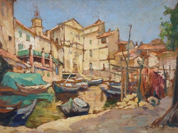 Les Martigues Oil Painting by Jules Georges Moteley