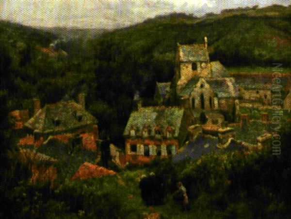 Villages Dans La Montagne Oil Painting by Jules Georges Moteley