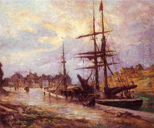 Vue De Port En Bessin Oil Painting by Jules Georges Moteley